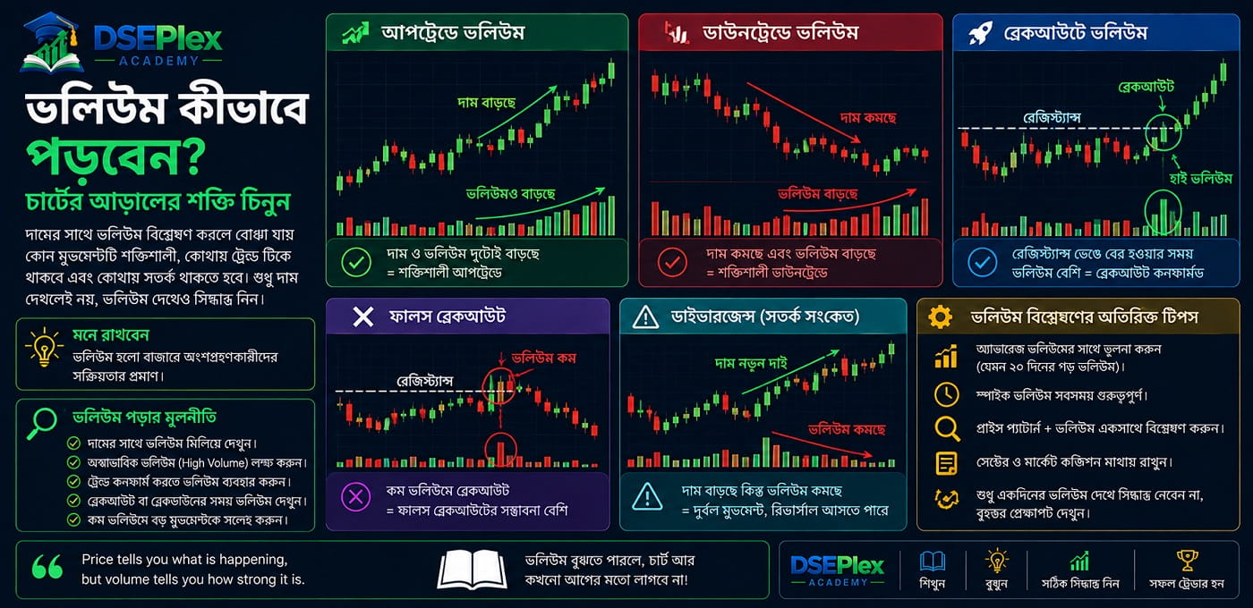 ভলিউম কীভাবে পড়বেন? — Price + Volume-এর সম্পর্ক