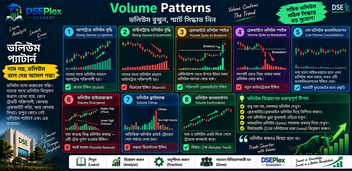 Volume-এর গুরুত্বপূর্ণ Pattern — Volume Spike, Dry-Up ও Confirmation