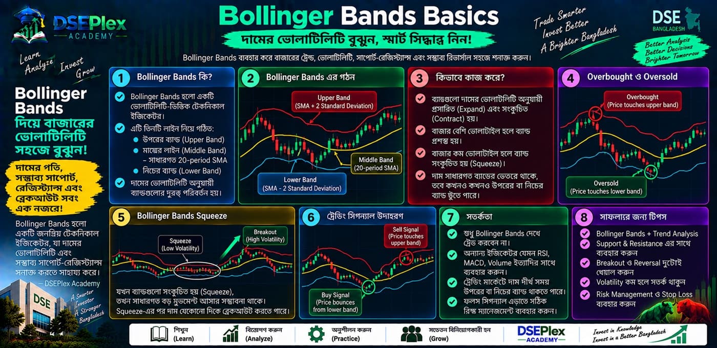 Bollinger Bands কী? — Price-এর Volatility, Upper Band, Middle Band ও Lower Band সহজভাবে