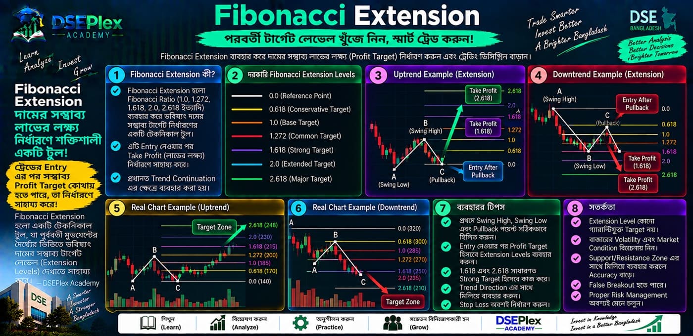 Fibonacci Extension কী? — সম্ভাব্য প্রাইস টার্গেট কীভাবে খুঁজবেন